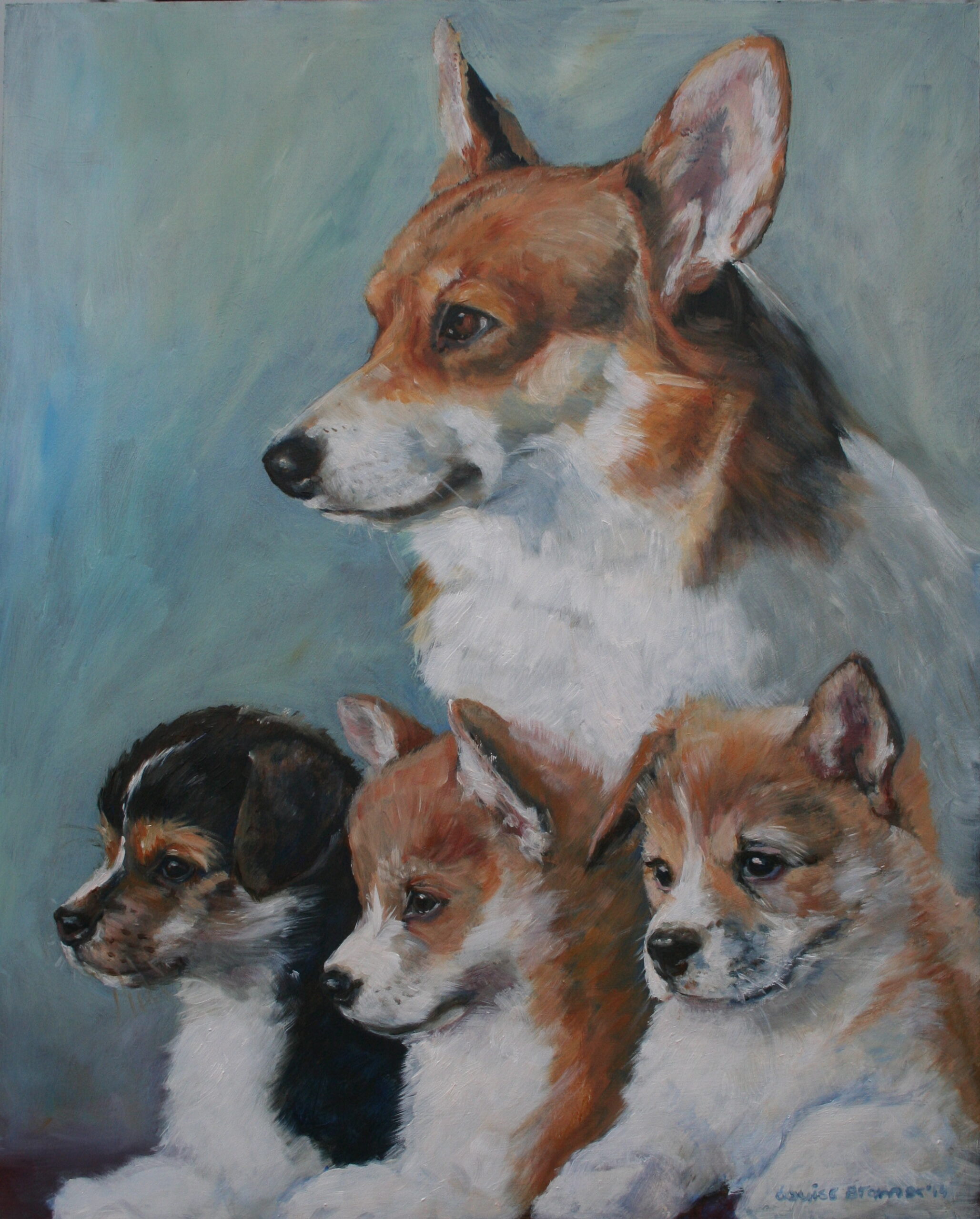 ‘Chip met pups’ 2014 olieverf 40×50 cm